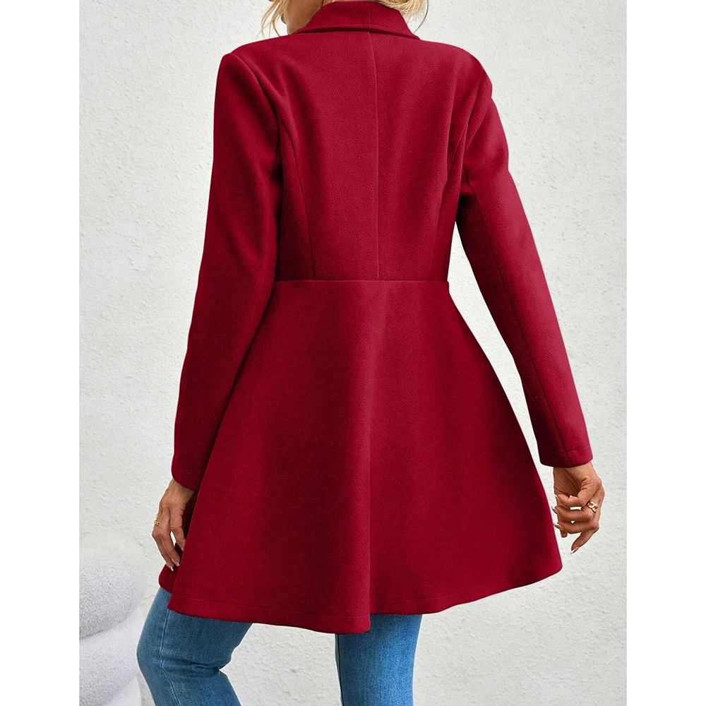 Mia Muse Women's Coats Winter Solid Color Long Sleeve Lapel Button-Up Work Coats New Year Red Valentine's Day Gift Outerwears - Image 3