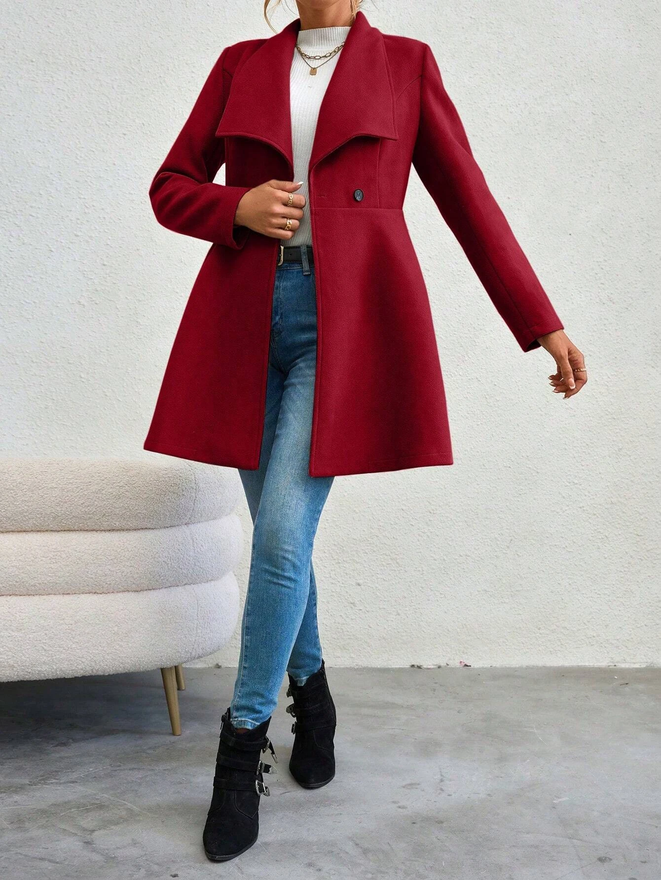 Mia Muse Women's Coats Winter Solid Color Long Sleeve Lapel Button-Up Work Coats New Year Red Valentine's Day Gift Outerwears - Image 2